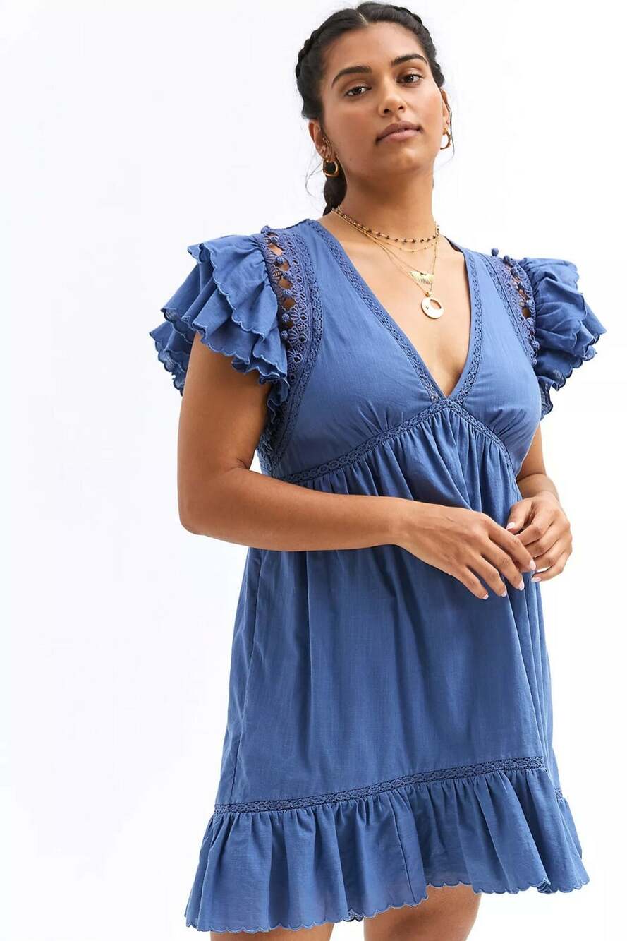 NEW Anthropologie $160 Ruffled Lace Mini Dress Size XS
